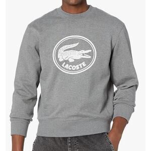 Lacoste Men's Long Sleeve Large Croc Badge Crewneck Sweatshirt Heather Lead S